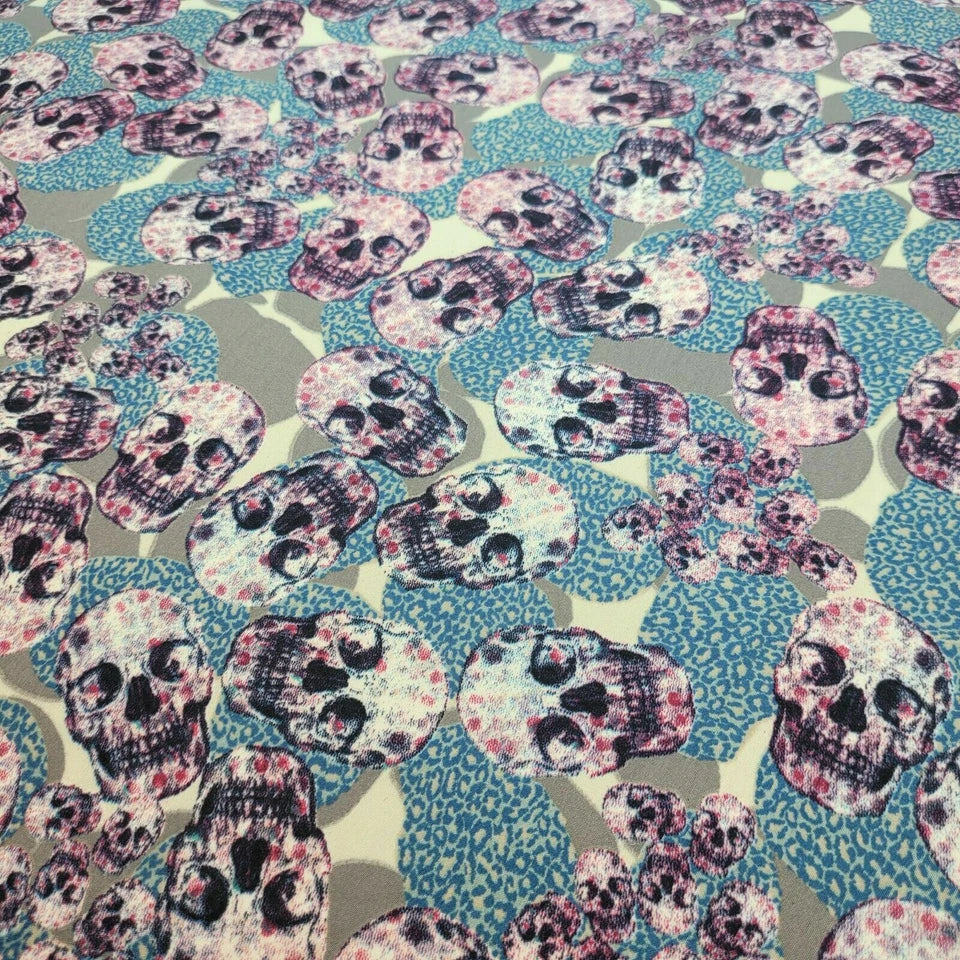 Purple Skull Print Satin Fabric 58" Wide | Gothic Halloween Dress, Costume & Craft Material By The Meter