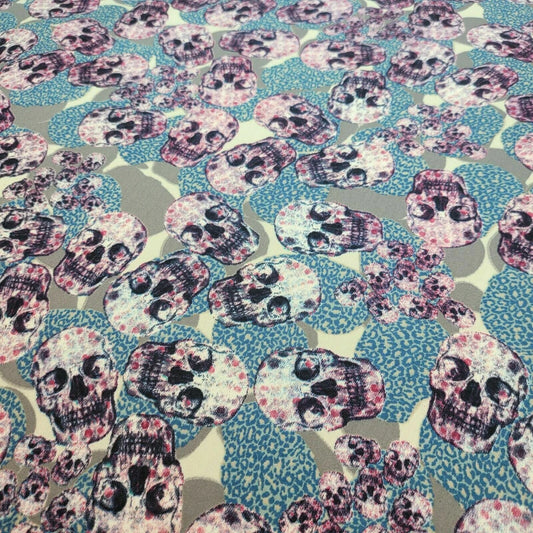 Purple Skull Print Satin Fabric 58" Wide | Gothic Halloween Dress, Costume & Craft Material By The Meter