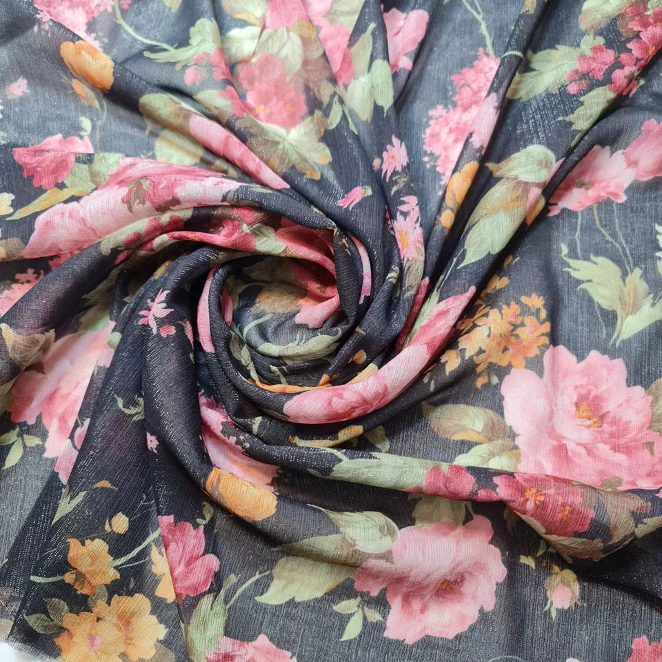 Crape Meaning Black Crepe Chiffon Floral Lurex Sheer Dress Drape Craft Fabric 58