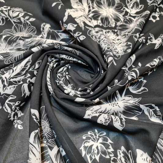 Black Crepe Floral Dress Material Soft Polyester Craft Drape Fabric 58" By The Meter