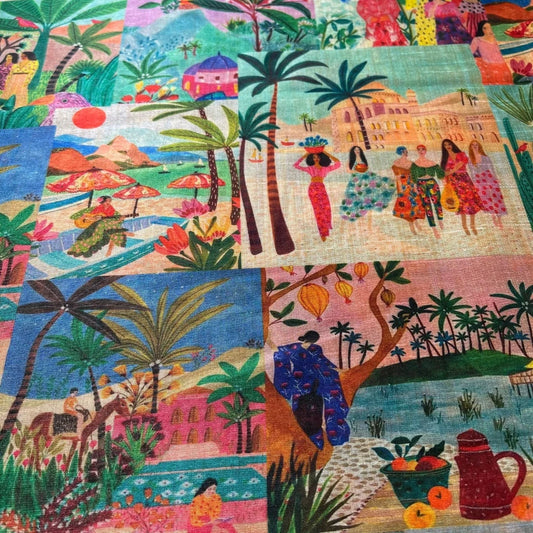 Caribbean Holiday Polyester Raw Silk Material Dress Craft Quilting Fabric 44" By The Meter