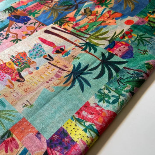 Caribbean Holiday Polyester Raw Silk Material Dress Craft Quilting Fabric 44" By The Meter