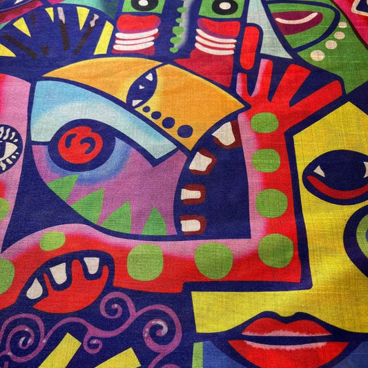 Multi Eye Facial Portraits Polyester Raw Silk Material Dress Craft Quilting Fabric 44" By The Meter