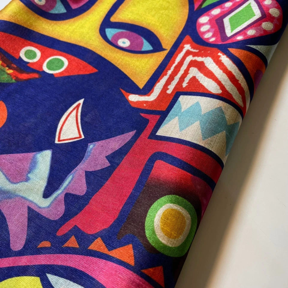 Multi Eye Facial Portraits Polyester Raw Silk Material Dress Craft Quilting Fabric 44" By The Meter