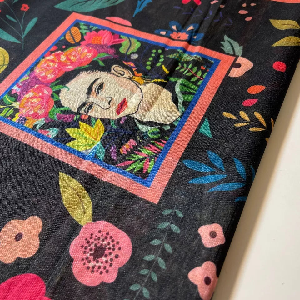 Frida Kahlo Facial Portraits Polyester Raw Silk Material Dress Craft Quilting Fabric 44" By The Meter