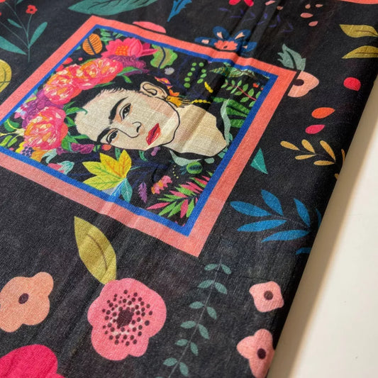 Frida Kahlo Facial Portraits Polyester Raw Silk Material Dress Craft Quilting Fabric 44" By The Meter