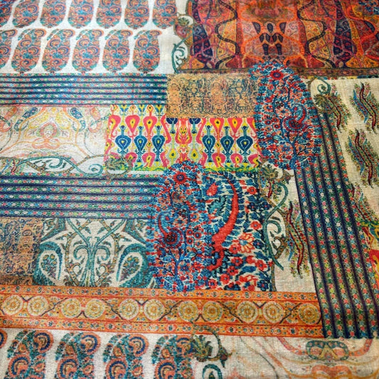 Vintage Paisley Floral Polyester Raw Silk Material Dress Craft Quilting Fabric 44" By The Meter