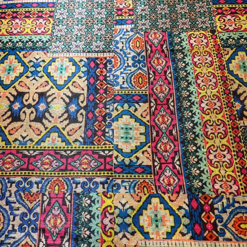 Hand Block Floral Polyester Raw Silk Material Dress Craft Quilting Fabric 44" By The Meter