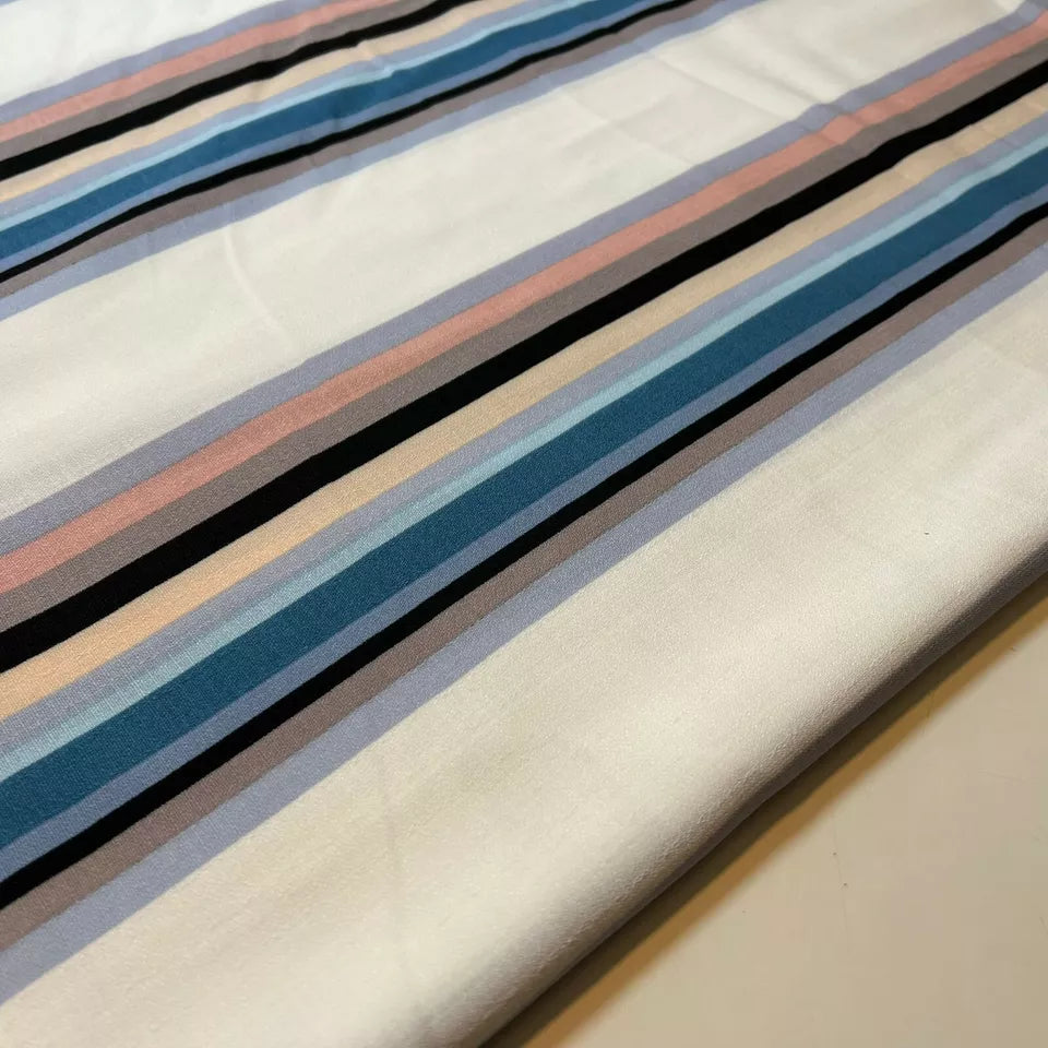 Elfenbeinfarbener, mehrstreifender Bubble Crepe mit Blumenmuster, Kleiderstoff, weicher Polyester-Bastelstoff, 58" Meterware