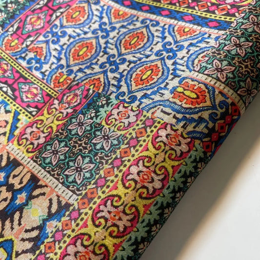 Hand Block Floral Polyester Raw Silk Material Dress Craft Quilting Fabric 44" By The Meter