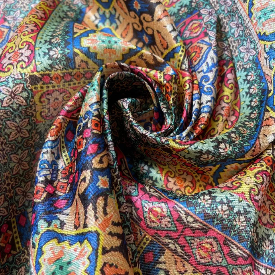 Hand Block Floral Polyester Raw Silk Material Dress Craft Quilting Fabric 44" By The Meter