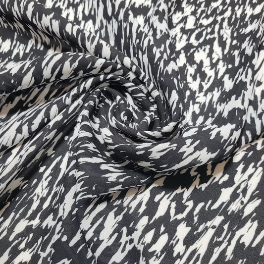 Black White Camo Bubble Crepe Floral Dress Material Soft Polyester Craft Drape Fabric 58" By The Meter