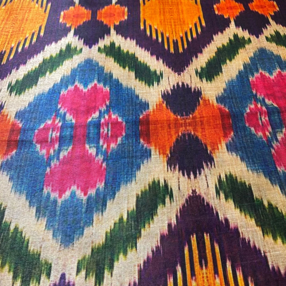 Multi Geometric Polyester Raw Silk Material Dress Craft Quilting Fabric 44" By The Meter