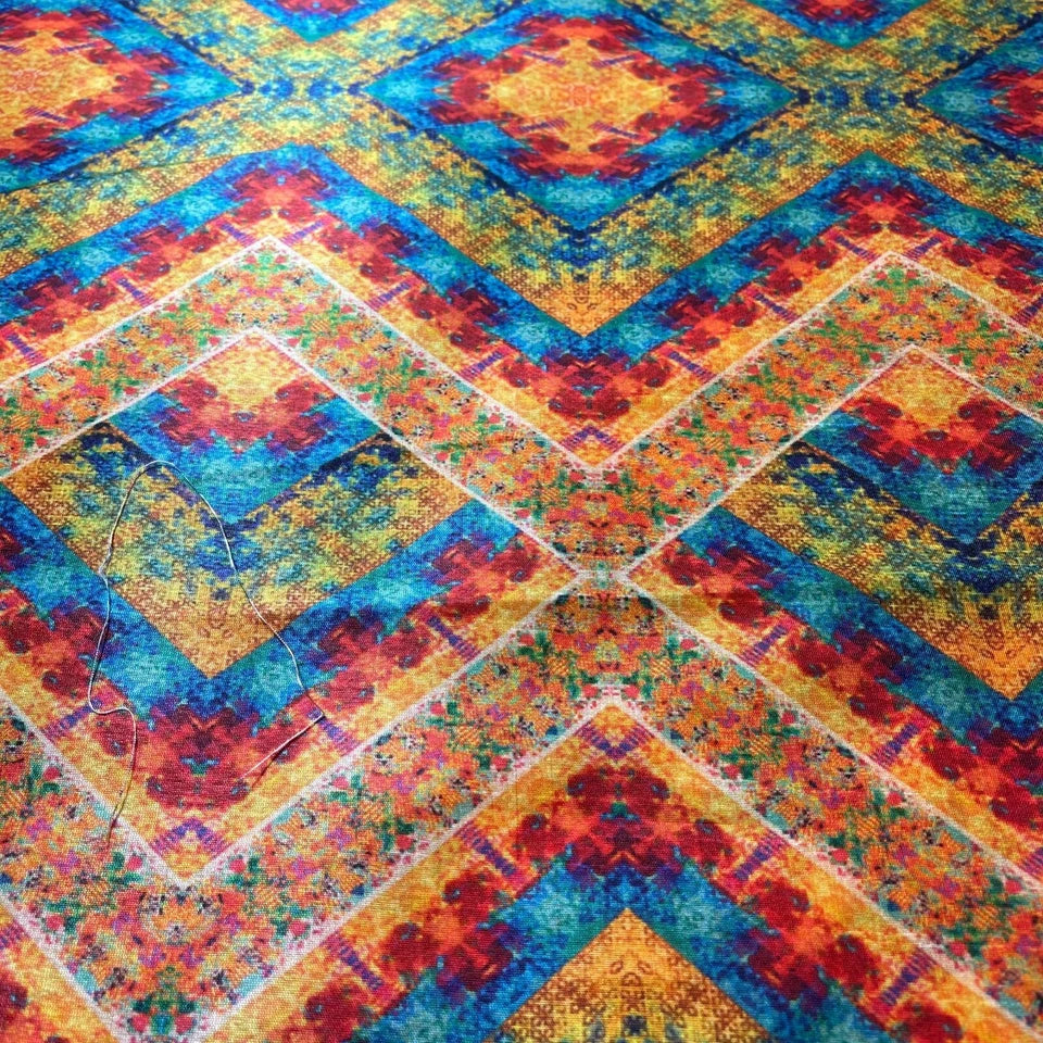 Multi Autumn Chevron Geometric Polyester Raw Silk Material Dress Craft Quilting Fabric 44" By The Meter