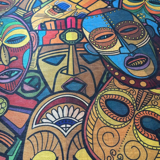 Tribal Facial Portraits Polyester Raw Silk Material Dress Craft Quilting Fabric 44" By The Meter