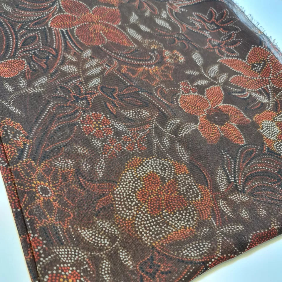 Brown Floral Pattern Sheer Dress Drape Craft Fabric 58" By the Meter