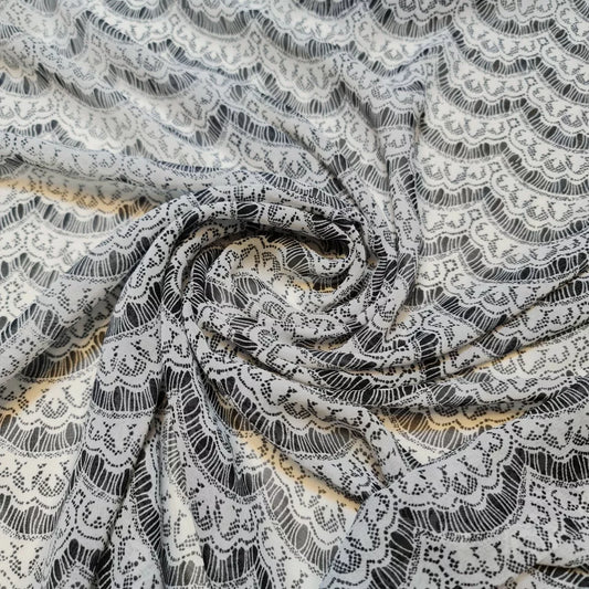 Weißer Kreppstoff mit floralem Spitzenmuster, durchsichtig, für Kleider, Drapierungen, Bastelstoff, 147,3 cm, Meterware