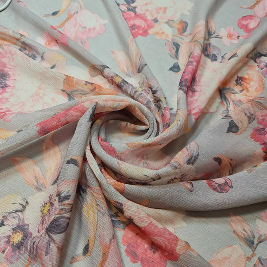 Peach Crepe Chiffon Floral Lurex Sheer Dress Drape Craft Fabric 58" By the Meter