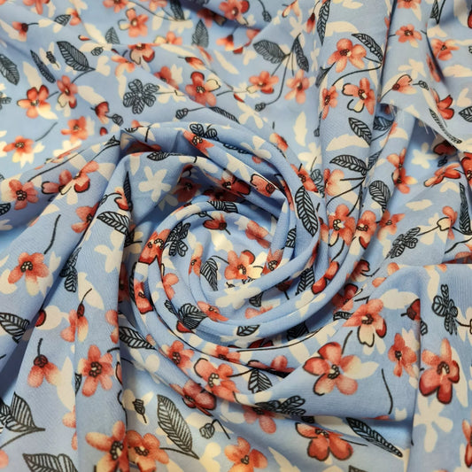 Lila Kreppstoff mit Blumenmuster, weicher Polyesterstoff, 147,3 cm, Meterware