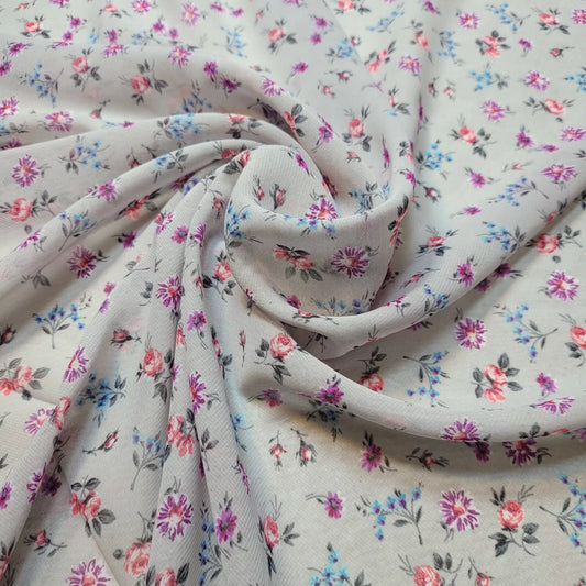 Silberner Blumen-Kreppstoff, durchsichtiges Kleider-Bastelmaterial, 147,3 cm, Meterware