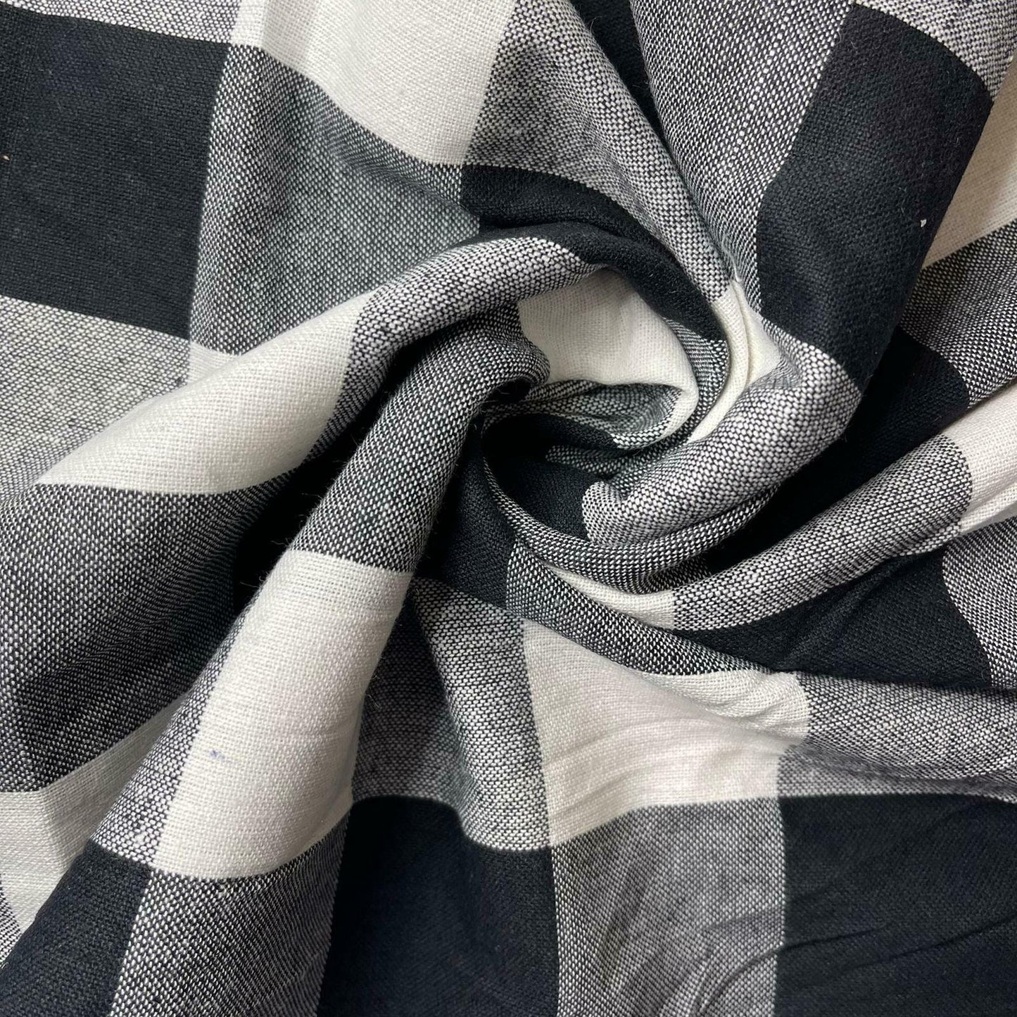 black and white cotton linen gingham fabric