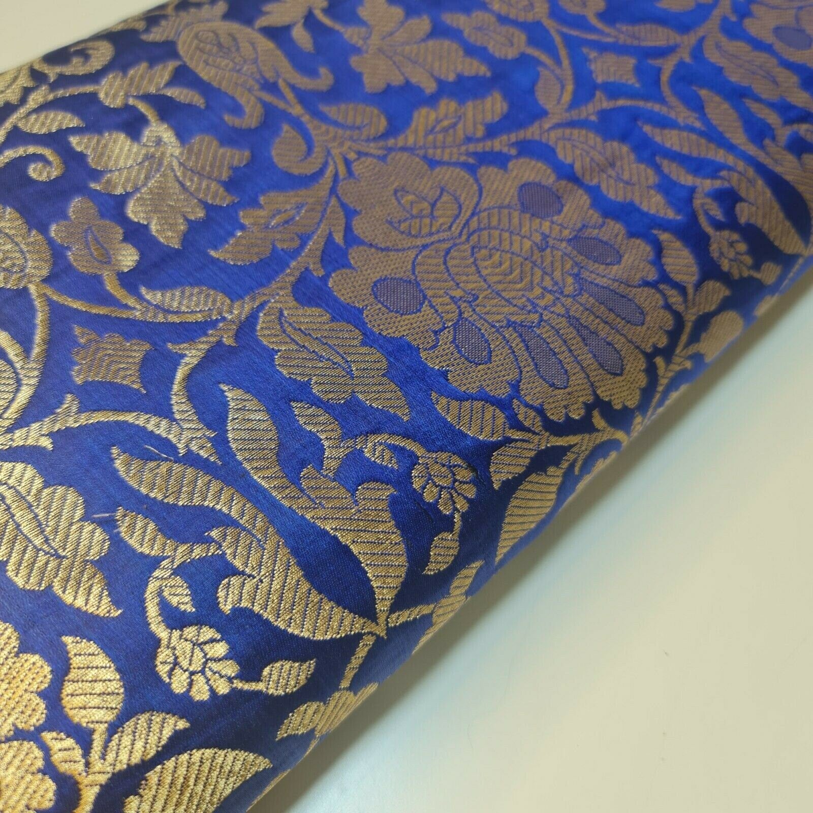 blue brocade material fabric