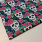 blue skull and roses halloween fabric by the meter