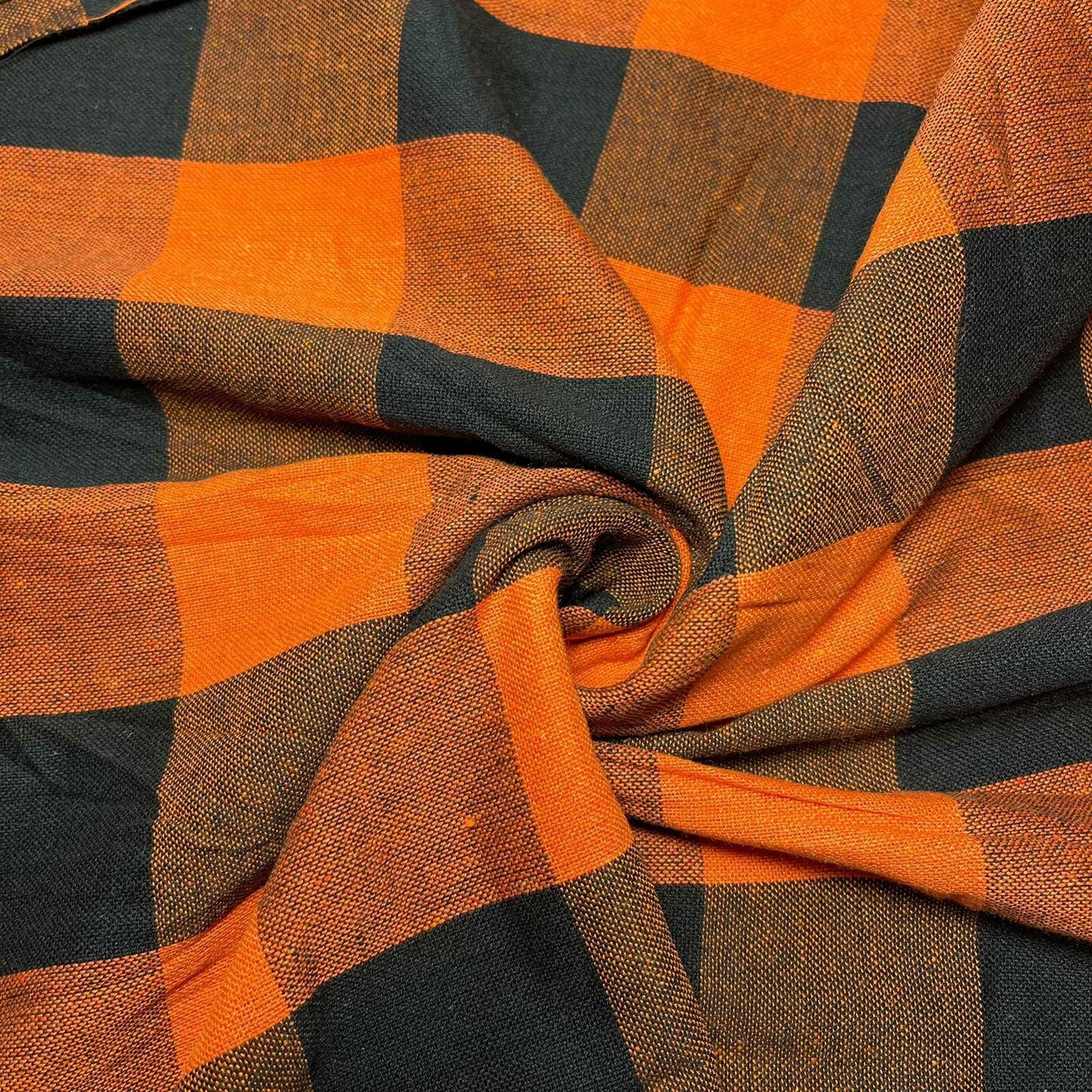 burnt orange cotton linen gingham fabric