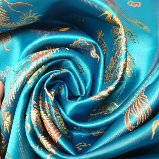 chinese print turquoise brocade fabric