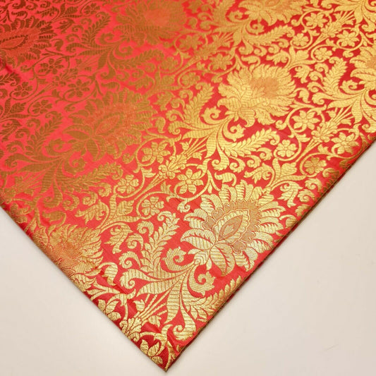 coral pink banarasi brocade fabric uk