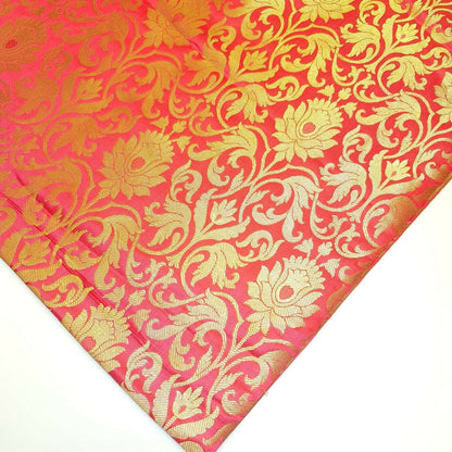 coral pink brocade fabric for dressmaking and decor