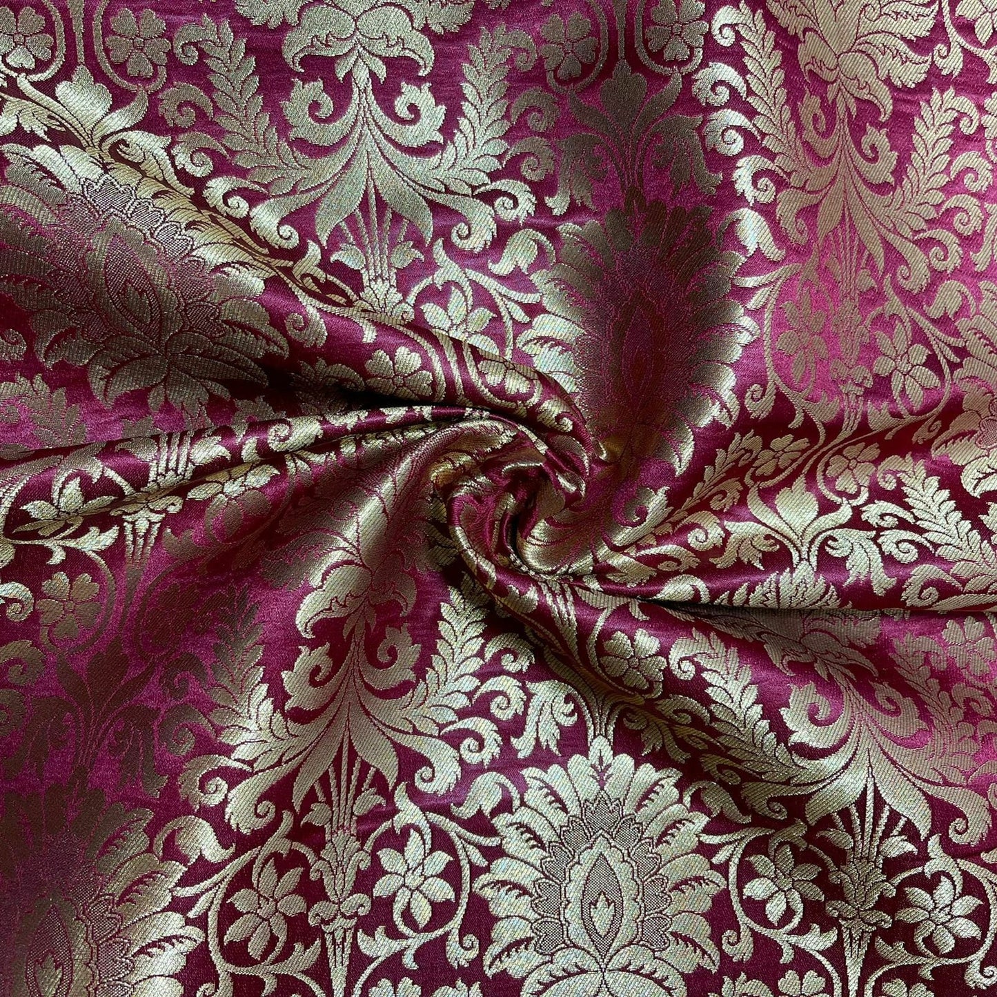 deep red silk brocade fabric for dressmaking and crafting