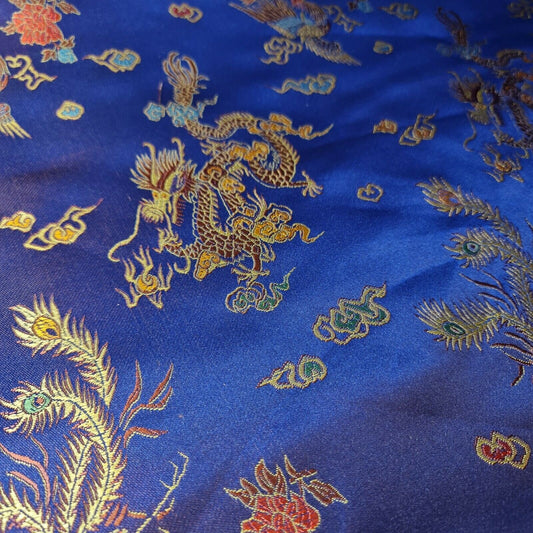 dragon print navy blue chinese brocade fabric uk