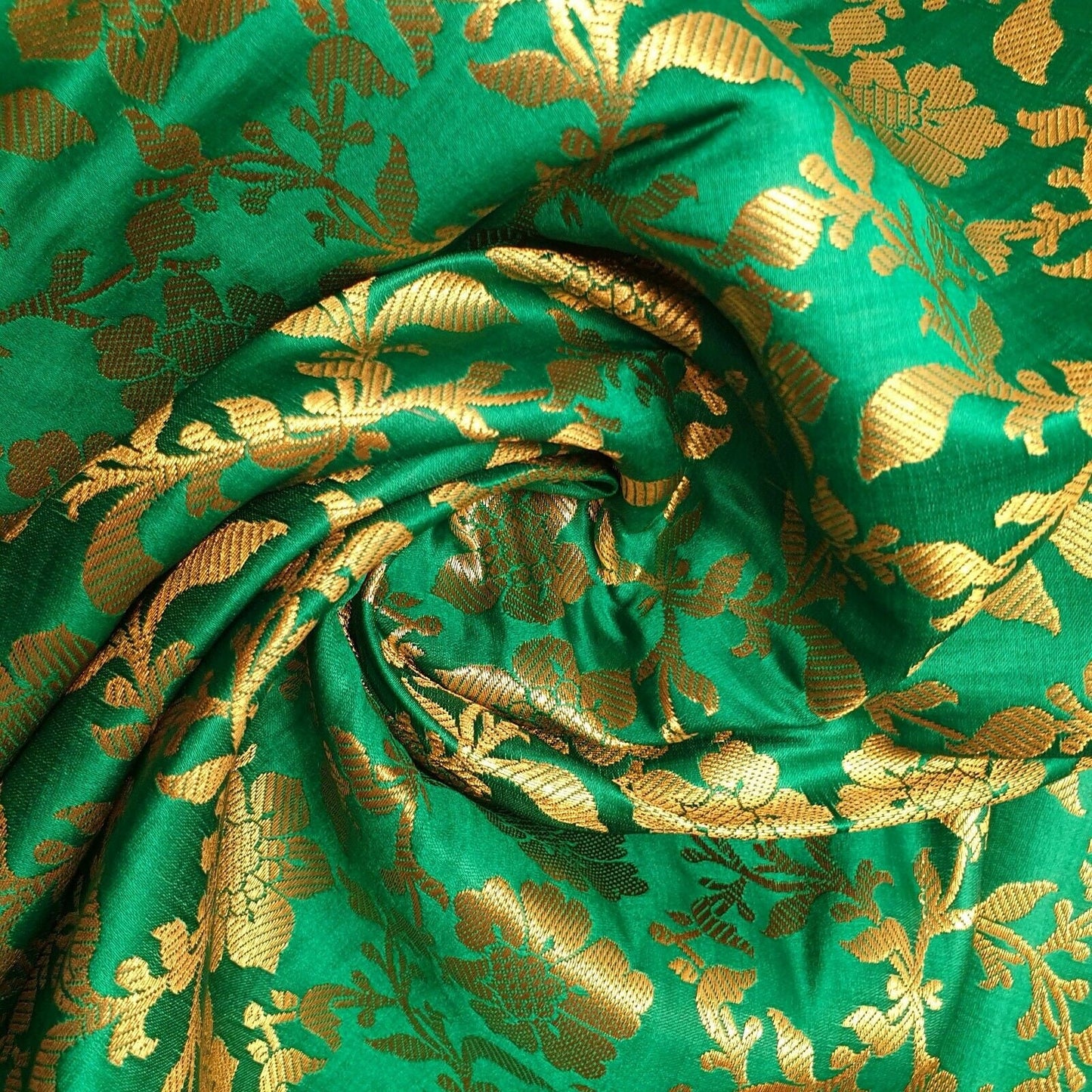 emerald green banarasi brocade fabric by the meter uk