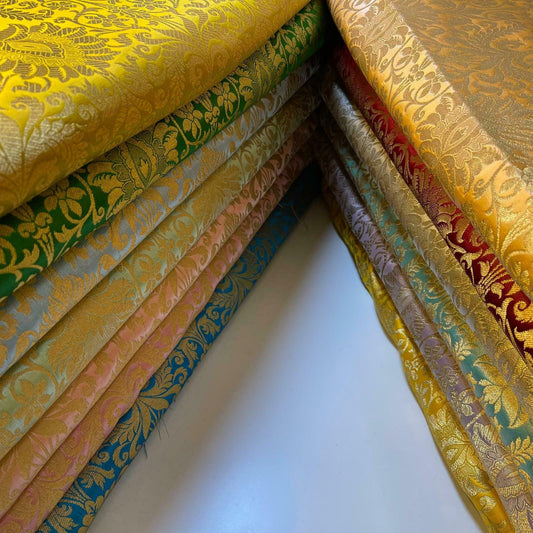 floral gold leaf indian banarasi damask brocade fabric available in multiple colour in the uk