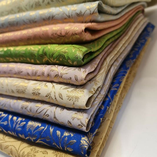 floral gold metallic design banarasi brocade fabric in the uk