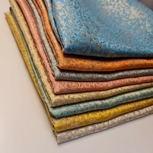 floral gold metallic print brocade material uk