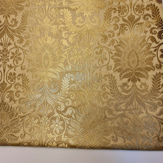gold banarasi brocade fabric with floral design