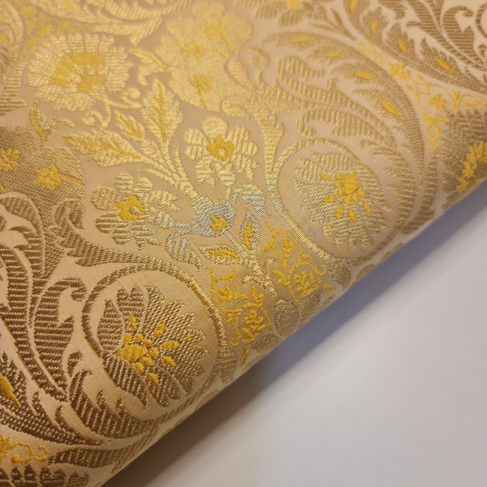 gold metallic floral print brocade fabric