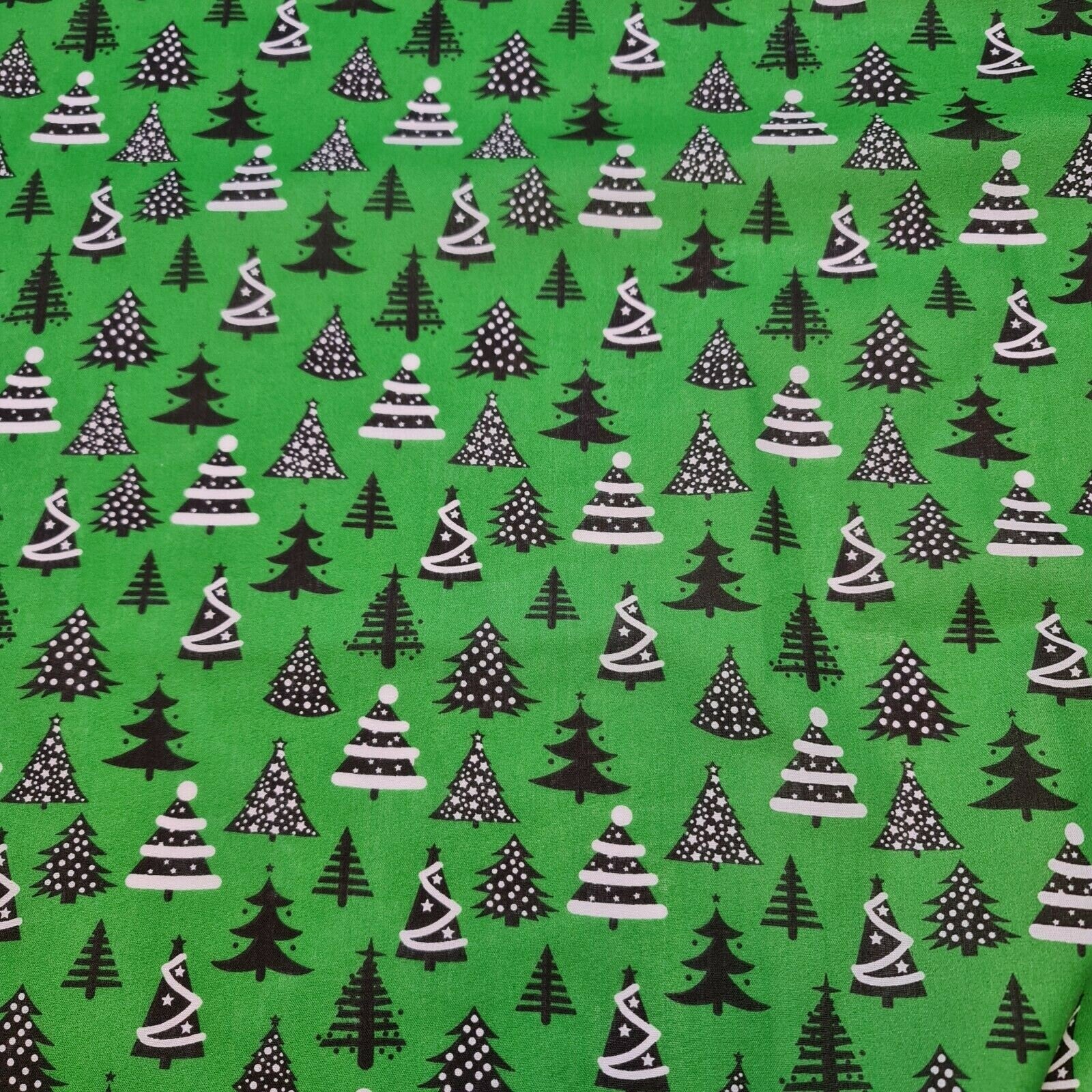 green xmas tree polycotton fabric by the metre uk