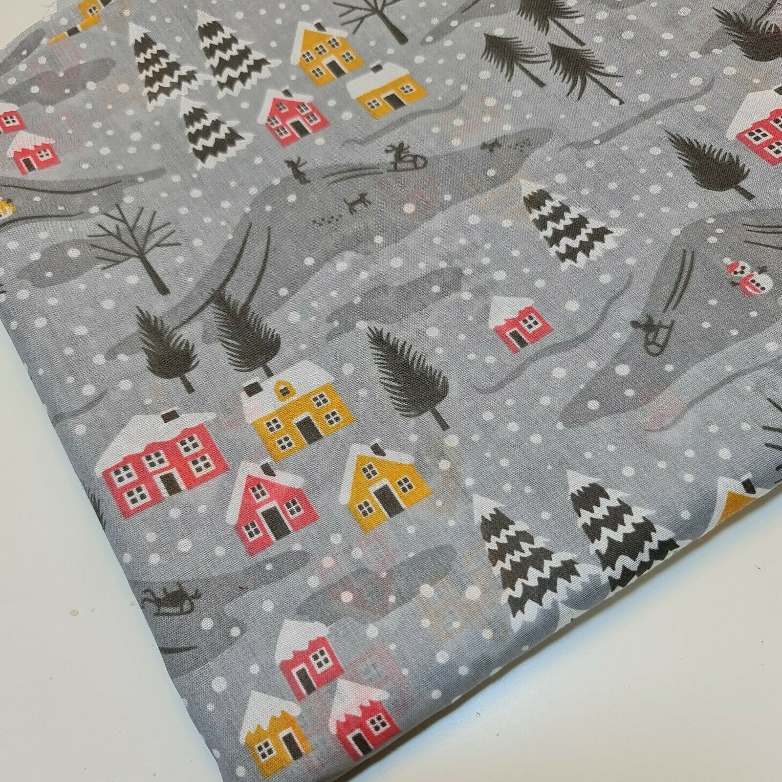 grey christmas material with christmas festive print