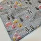 grey christmas material with christmas festive print
