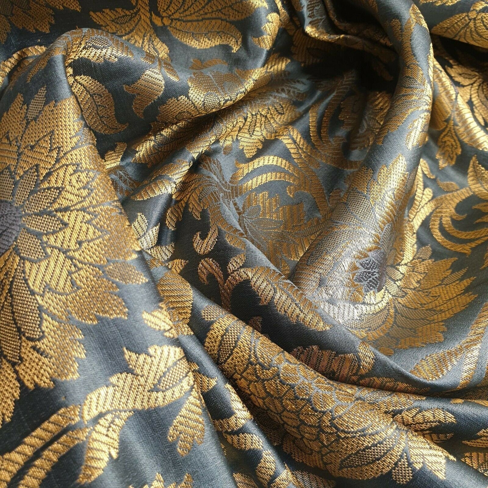 grey damask banarasi brocade fabric for dressmaking and quilting