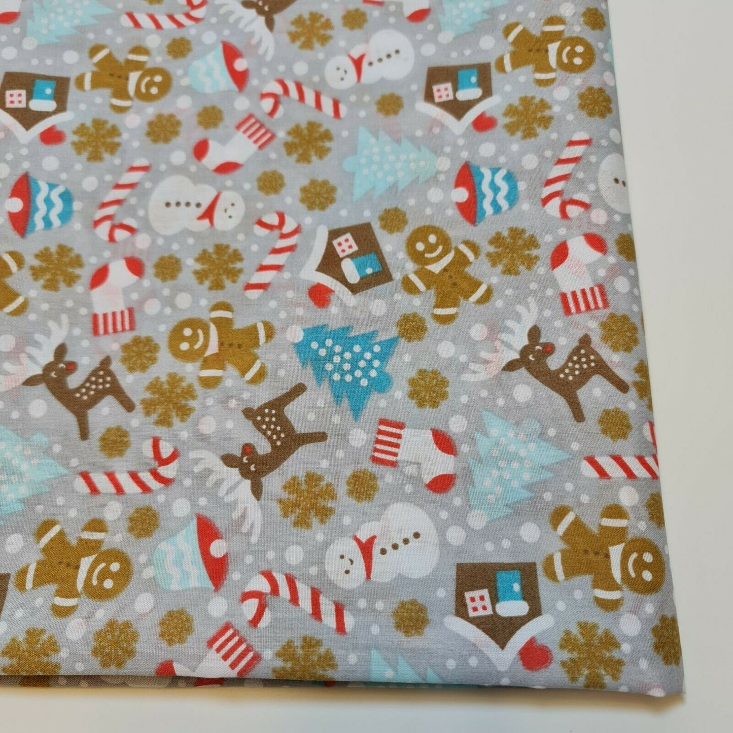 grey xmas festive ginger mane polycotton material for dress and crafts