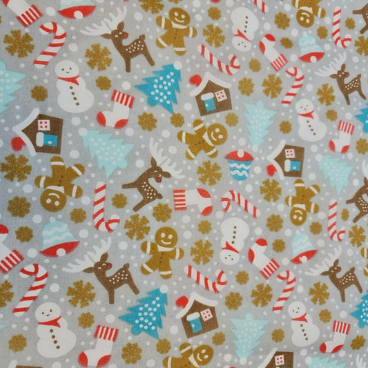 grey xmas polycotton fabric with festive ginger mane print