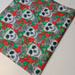 halloween material fabric with haunted skull and roses design
