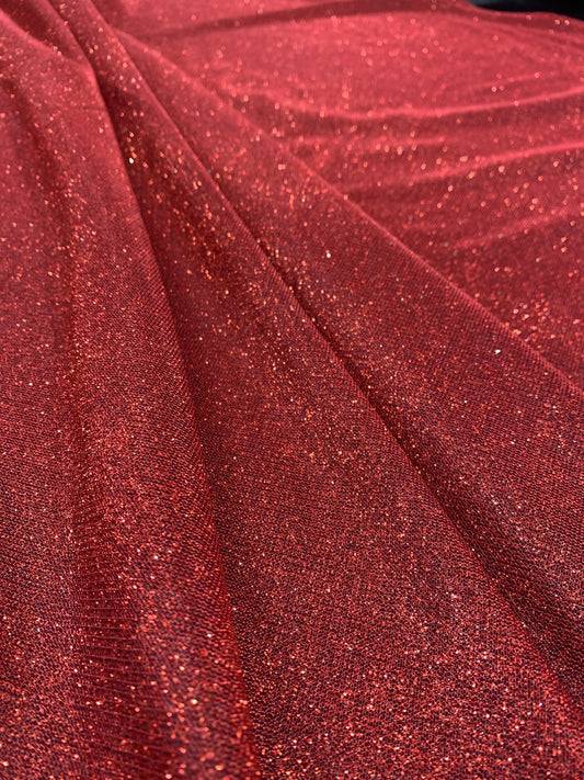 CHRISTMAS RED Shimmer Moonlight Shiny Stretch Glitter Nylon Backdrop Stardust Fabric 58"