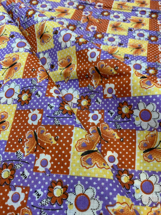 100% Cotton Poplin Floral Shapes Butterfly Flower Print Dress Craft Fabric 58"