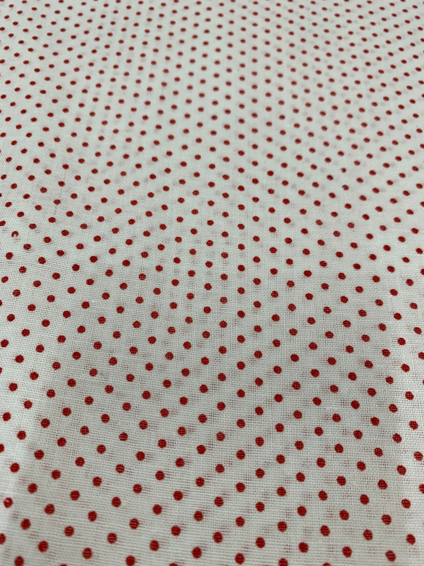 100% Poplin Cotton Dress Crafts Fabric Ditsy Red Polka Dot Print, White Base 58"