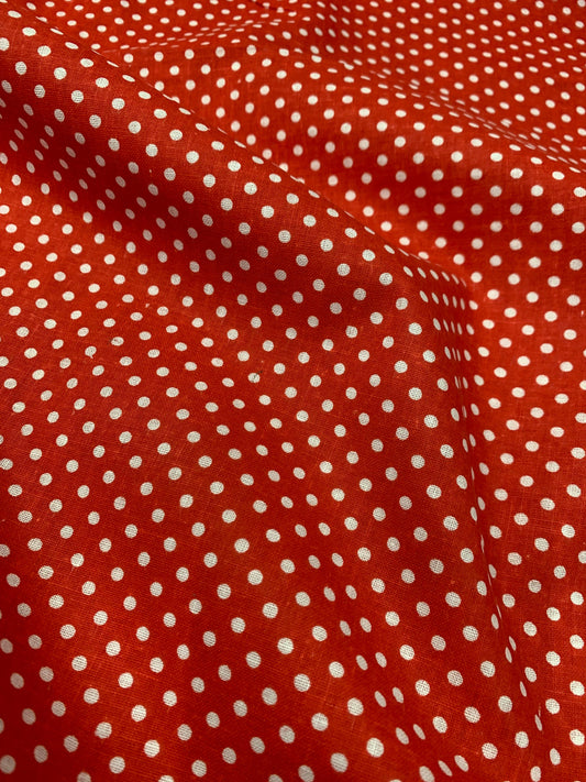 100% Cotton Soft Poplin Ditsy White Polka Dot Print, Red Base Fabric Dress Crafts Fabric 58"